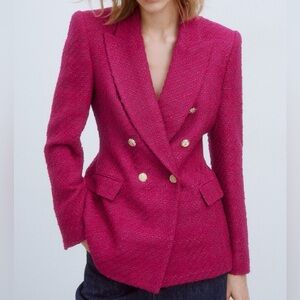 H&M Vibrant Pink Blazer with Silver Buttons Accents NWT